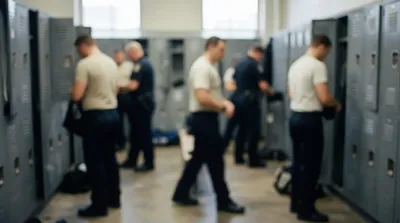 First responders in locker room preparing for shift