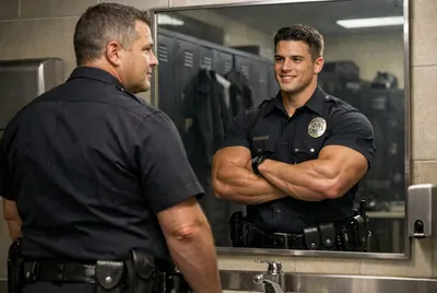 Police officer in locker room
