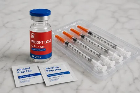 RespondWell compounded tirzepatide weight loss vial with syringes and alcohol prep pads